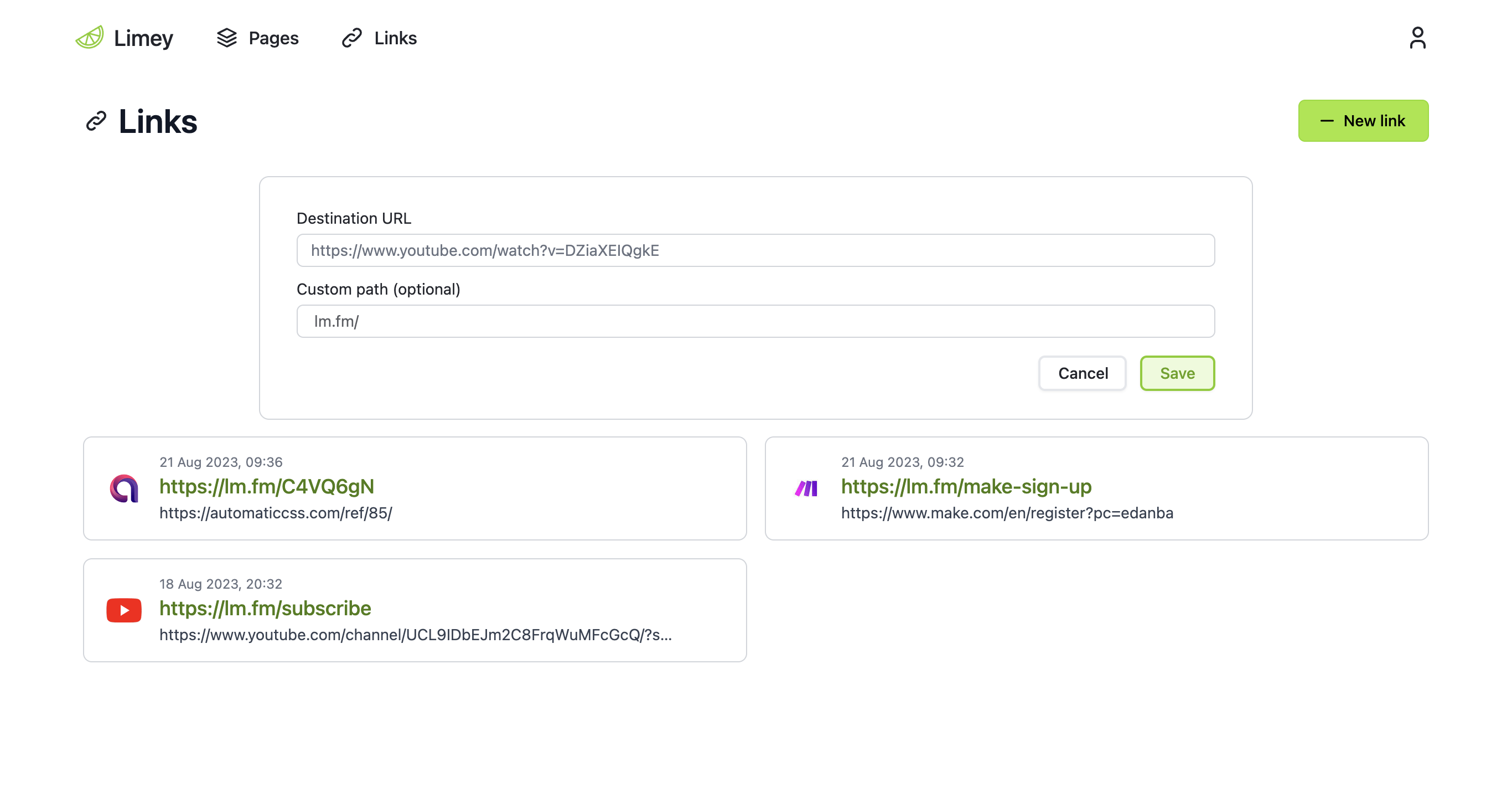 Limey link management features